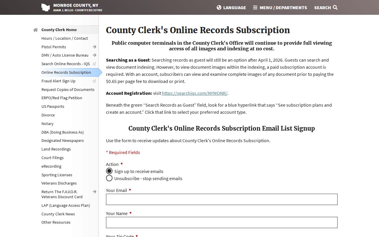 Rochester residents directory Monroe County records access policy